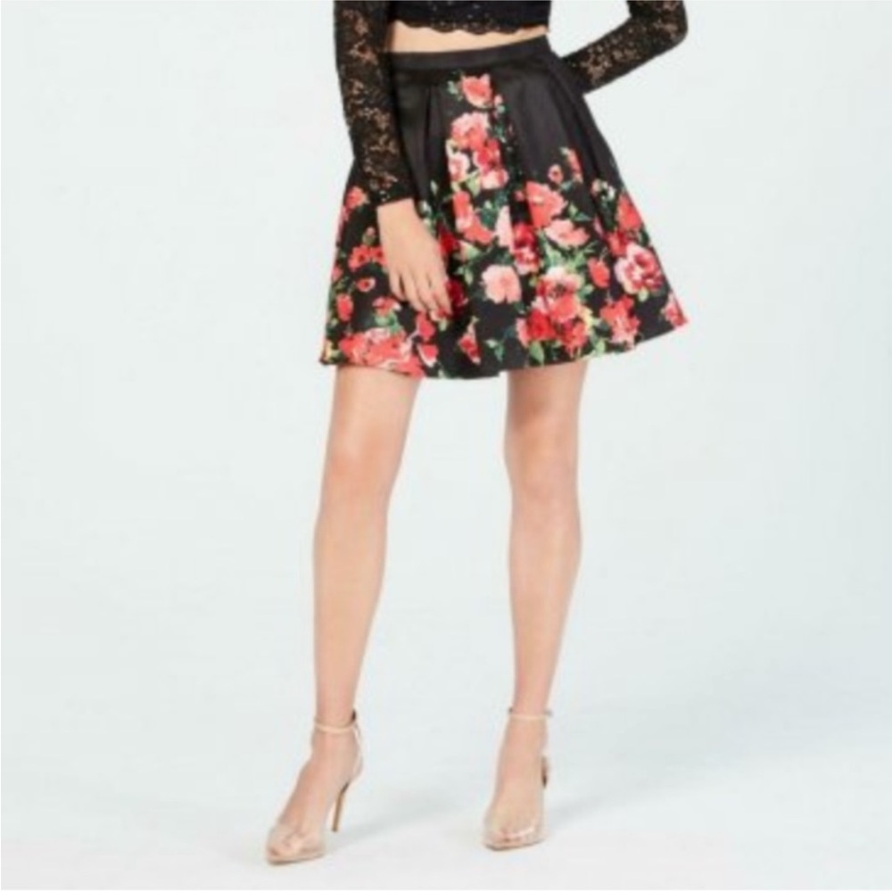 Sequin Hearts Black Floral Mini Skirt